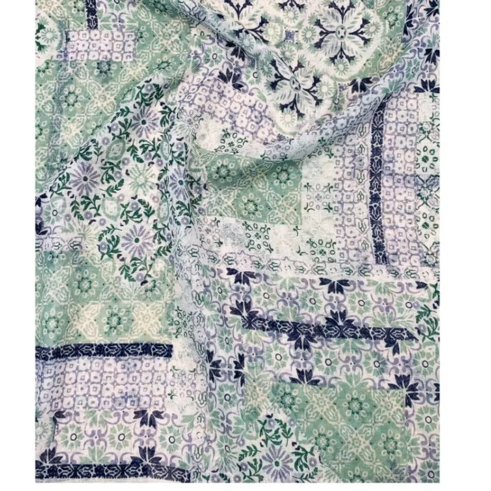 Boho Green Floral Scarf Women Lightweight Soft Shawl Wrap Long Polyester